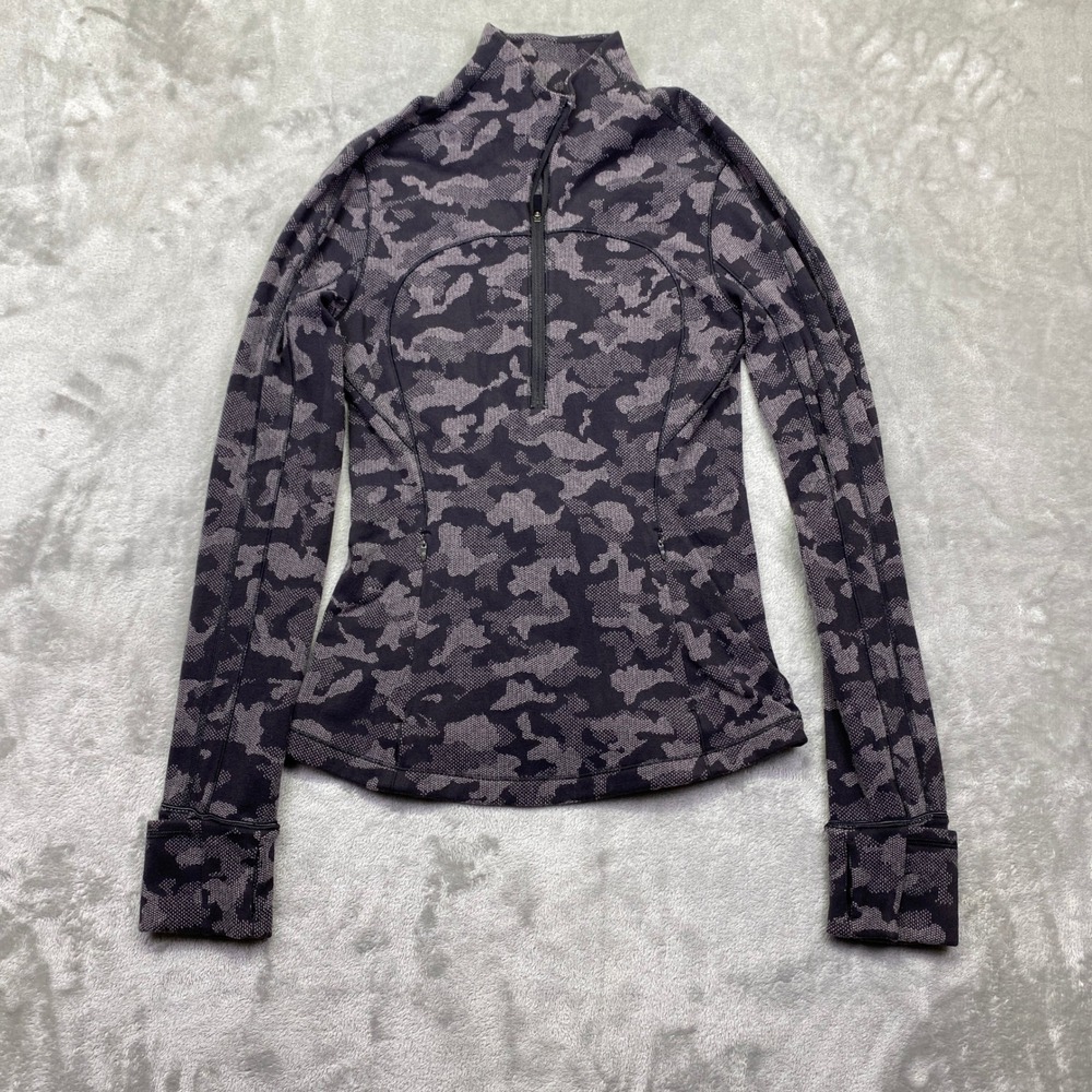 Lululemon Run Briskly 1/2 Zip Heritage‎ Camo Jacquard Black Lunar Rock Sz 4